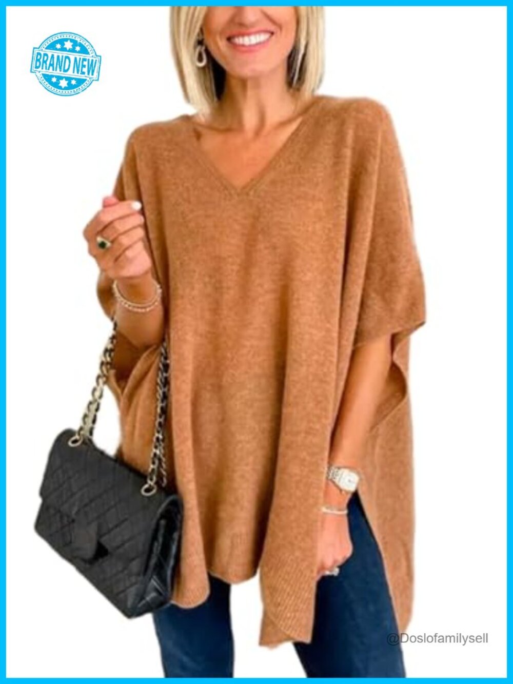 Womens Poncho Sweater V Neck Batwing Sleeveless Pullover Knit Shawl